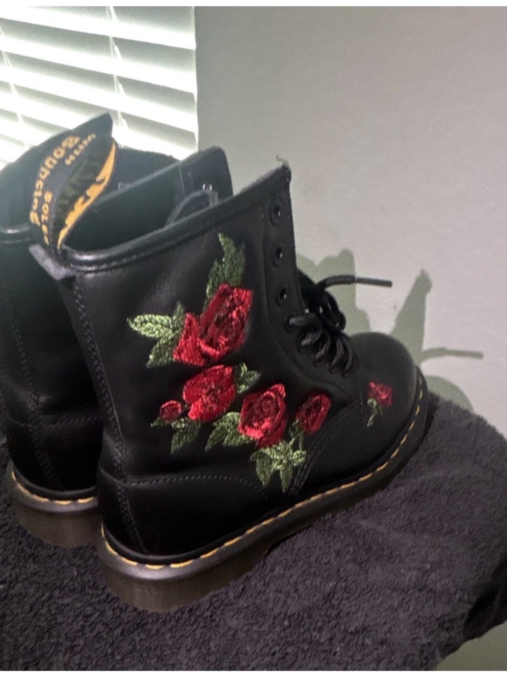 Dr. Martens Black Lace-Up Boots with Yellow Welt Stitching